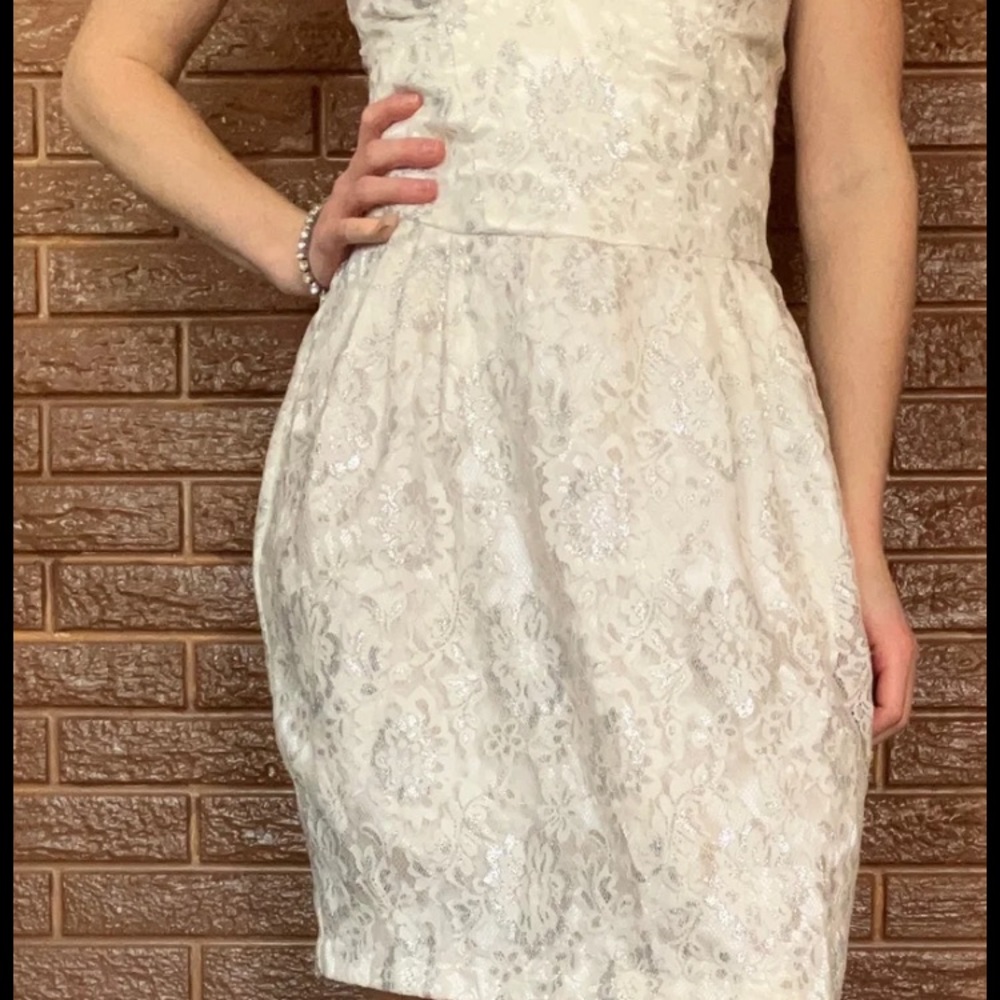 White Silver Strapless dress